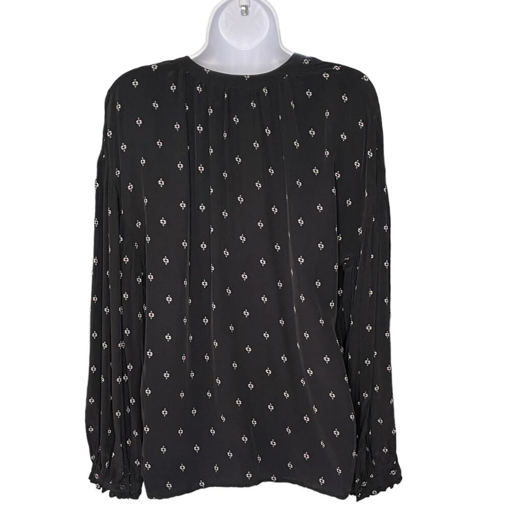 Something Navy Blouse Rayon Button Down Black Flo… - image 2